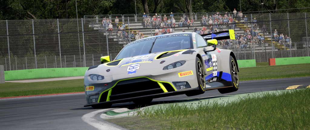 Aston Martin GT3 Vantage taking the kerbs at Monza